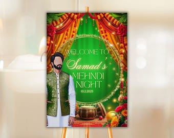 Grooms Mendhi Sign For Boy Mehndi Sign for Groom Mehendi Party Sign Mehndi Ki Raat Board Mendhi Wedding Sign Dulha Editable Floral Sign