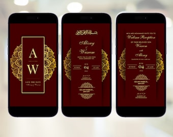 Invitación digital de boda musulmana, plantilla de invitación Nikkah, invitación electrónica Nikah marrón, recepción islámica editable, invitación Evite Walima