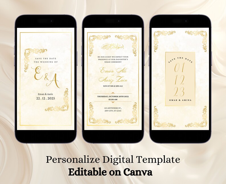 Islamic Gold Muslim Wedding Invite Digital Video Custom Animated Nikah Invite Editable Arab Nikkah Invitation Custom Walima Indian Invite