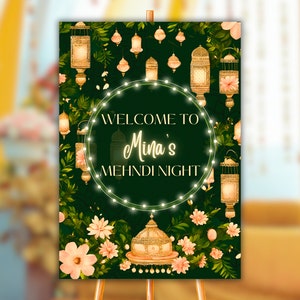 Custom Mendhi Sign Mehndi Welcome Sign Custom Mehndi Sign Dholki Sign Floral Sign Indian Wedding Sign Haldi Sangeet Dholki Welcome Sign