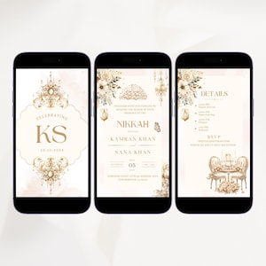 Modèle d'Invitation Nikkah Faire-part de mariage musulman numérique Floral beige neutre Invitation Nikah réception modifiable Evite Walima inviter