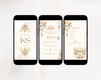 Nikkah Invitation Template Digital Muslim Wedding Invitation Floral Beige Neutral Nikah Invitation Editable Reception Evite Walima Invite