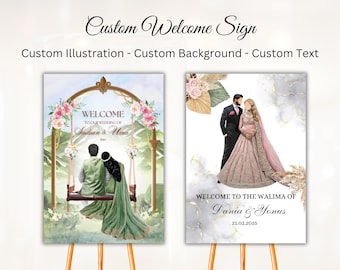 Digital Custom Wedding Welcome Sign Personalized Wedding Sign With Custom Illustration & Text Printable Nikkah Sign Mehendi Welcome Sign