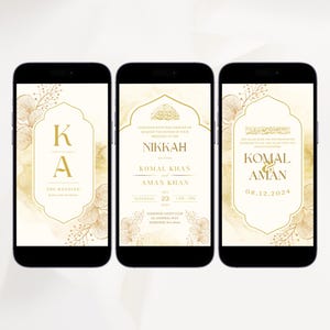 Elegante moslim bruiloft uitnodiging sjabloon goud bewerkbare Nikkah uitnodiging digitale Walima uitnodiging Indiase digitale uitnodiging