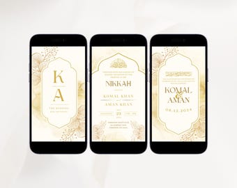 Elegant Muslim Wedding Invite Template Gold Editable Nikkah Invitation Digital Walima Invitation Indian Digital Invitation