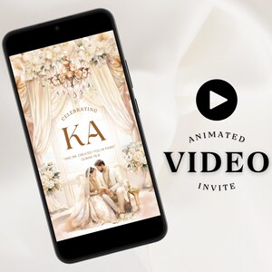 Anpassad Nikkah-inbjudan, digital Nikkah-inbjudan, bröllopskort med illustration för par, muslimsk bröllopsinbjudan