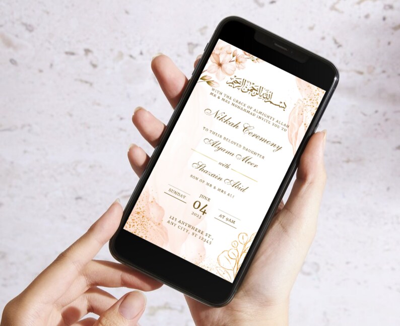 Blush Muslim Invitation For Nikkah Invitation Blush Floral Nikkah Invite Editable Walima Invitations Muslim Wedding Indian Wedding Card