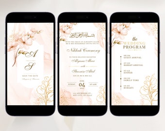Blush Nikkah Invitation Template Muslim Invitation Blush Floral Muslim Wedding Invitation Islamic Digital Nikah Invite Canva Invitation