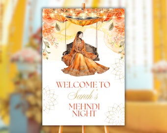 Welcome Mehendi Signboard Mehndi Welcome Sign Custom Mehndi Sign Dholki Sign Floral Sign Indian Wedding Sign Haldi Sangeet Dholki Sign