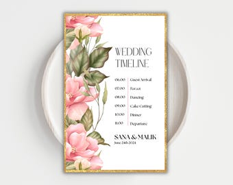 Pink Floral Order Of The Day Wedding Timeline Wedding Programs Order Of Service Wedding Wedding Day Itinerary Wedding Schedule