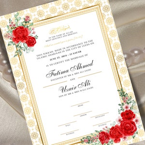 Luxus Nikkah-Urkunde Islamischer Hochzeitsvertrag Nikkah Nama Muslimische Heiratsurkunde Digitaler Muslimischer Hochzeitsvertrag Nikah Nama