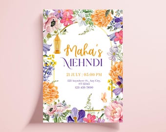 Zaproszenie Pastel Mehendi Zaproszenia cyfrowe Szablon zaproszenia Mehendi z motywem kwiatowym Zaproszenie Pastel Dholki Zaproszenie Menhdi Zaproszenie Sangeet