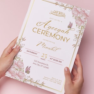 Aqiqah Invite Per Bambina Aqeeqah Invitation Card Per Ragazze Floreale Rosa Bellissimo Aqiqah Invite Aqiqah Ceremony Invitation Card Template