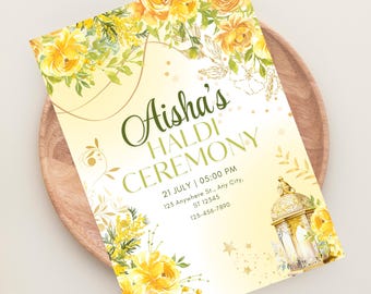Beautiful Haldi Yellow Floral Invite Haldhi invitation Modern Holud invite Template Printable Gaye Holud Invite Holoud Yellow Flowers Invite