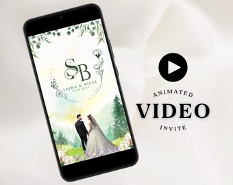 Digital Nikkah Invitation Card With Couple Illustration Video Muslim Wedding Invitation Digital White Cream Video Islamic Wedding Invitation