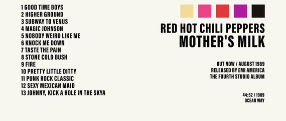 Red Hot Chili Peppers Mother's Milk Poster Album Cover - Etsy Canada