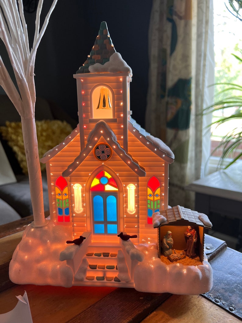 Vintage Avon Holiday Splendor Lighted Fiber Optic Church Etsy