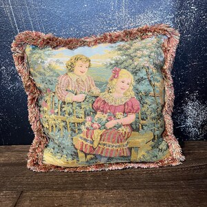Vintage Tapestry Pillow With Fringe Etsy