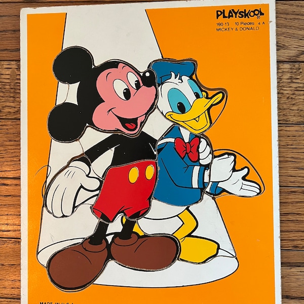 Vintage Playskool Disney Mickey Mouse en Donald Duck houten puzzel