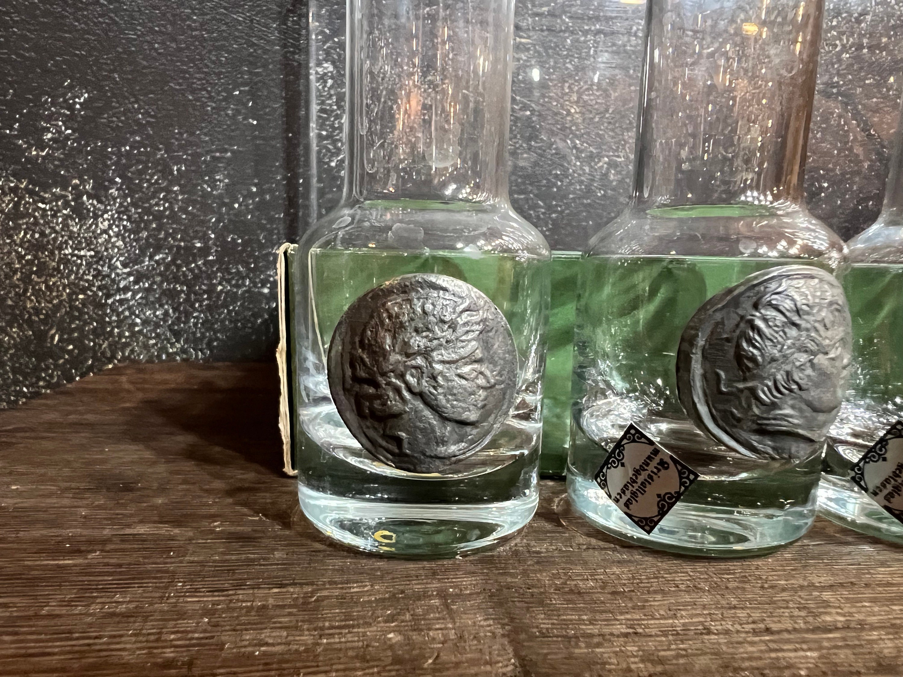 Vintage Set of 6 German Shot Glasses With Pewter Roman Images Etsy