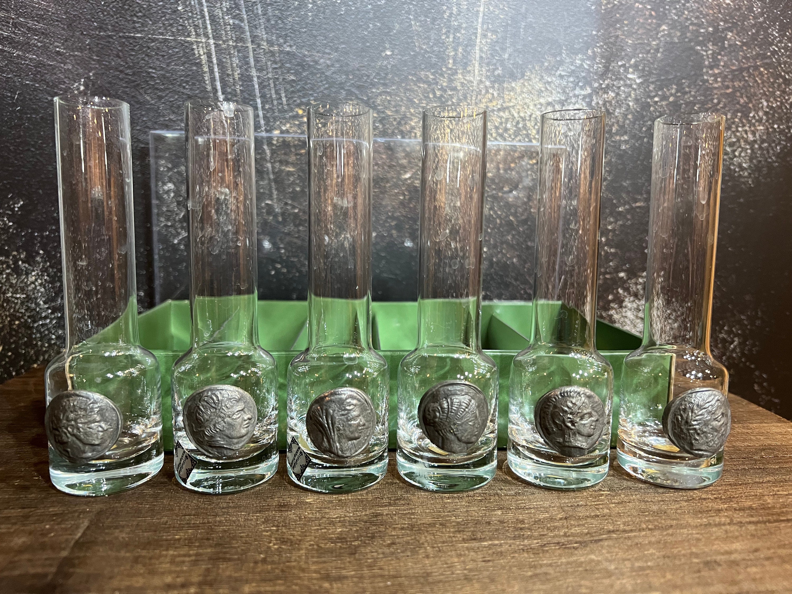 Vintage Set of 6 German Shot Glasses With Pewter Roman Images Etsy