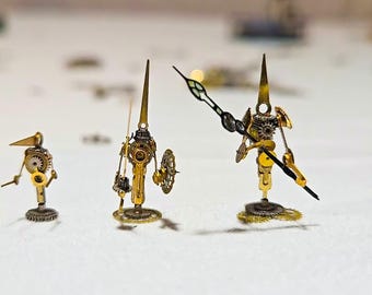 Steampunk: GEAR WATCH Scouting Team, Sword Shield, Spear. Clockwork Soldiers.