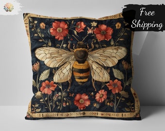 William Morris Print Bee and Floral Design Pillow Cover, Decorative Arts and Crafts Style Cushion, Vintage Inspired Home Decor