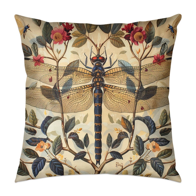 Vintage William Morris Print Dragonfly Botanische Decoratieve Sierkussen, Artistiek Home Decor, Natuur Geïnspireerd Woonkamer Accessoire afbeelding 9