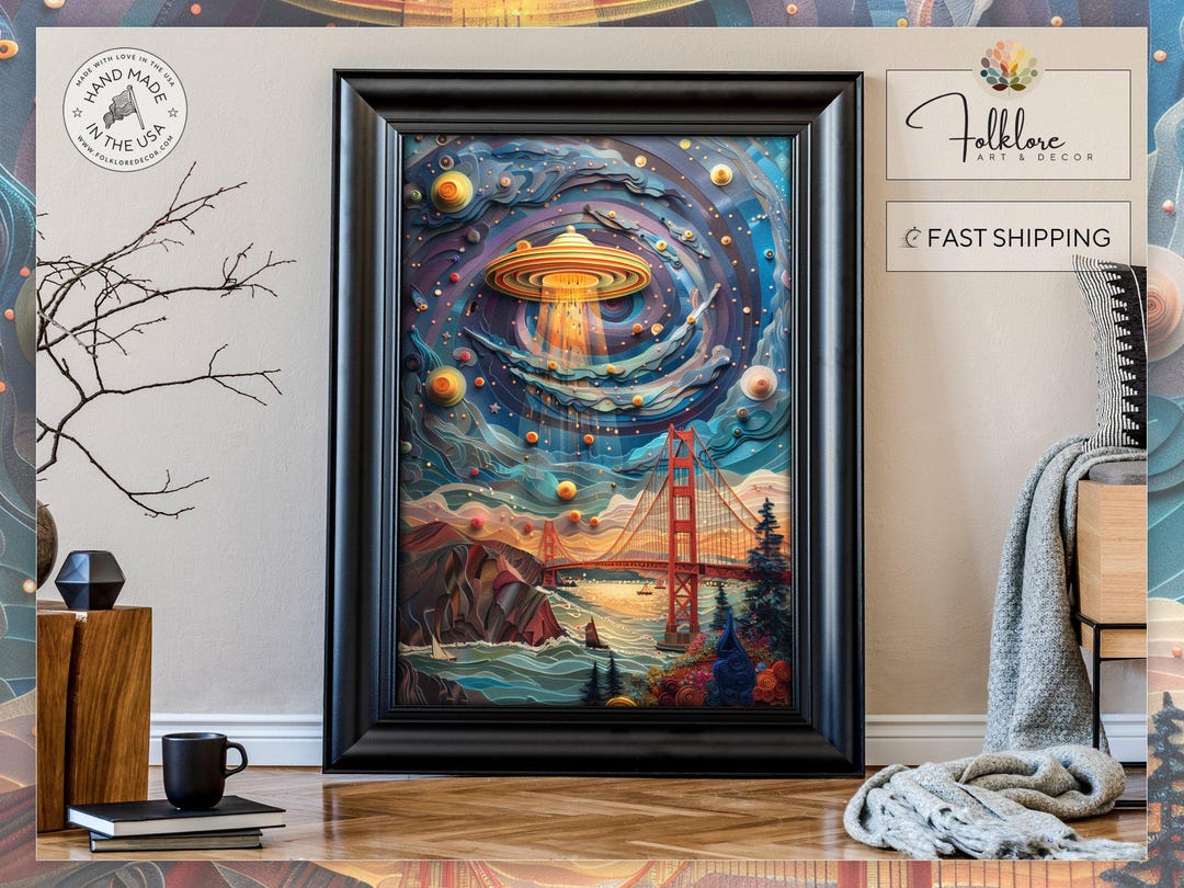 Golden Gate Bridge Alien Abduction Ufo Art Retro Futurism, Altered Art ...