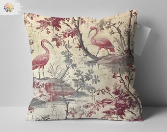 William Morris Inspired Flamingo Pillow, Vintage Bird Print Cushion, Perfect Mom Gift, Decorative Throw Pillow for Home Decor