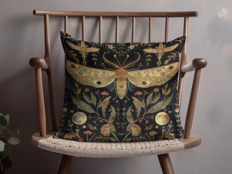 William Morris Print Moth Floral Pillow Cover, Vintage Geïnspireerde Decoratieve Kussenhoes, Natuur Kunst Woonaccessoires afbeelding 6