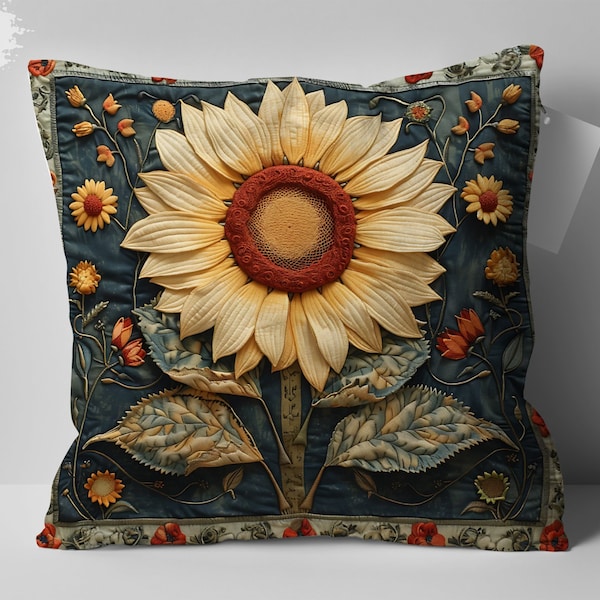 William Morris Flower, Sunflower Pillow, Decorative Throw Cushion, Bohemian Style Home Decor, Unique Mom Gift, Floral Living Room Accessory