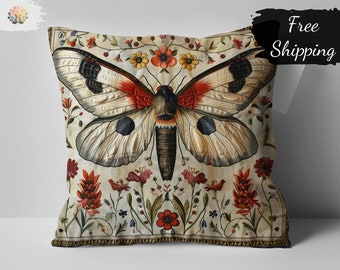 William Morris Print Butterfly Floral Decorative Pillow, Vintage Nature Inspired Throw Cushion Cover, Artistic Home Decor