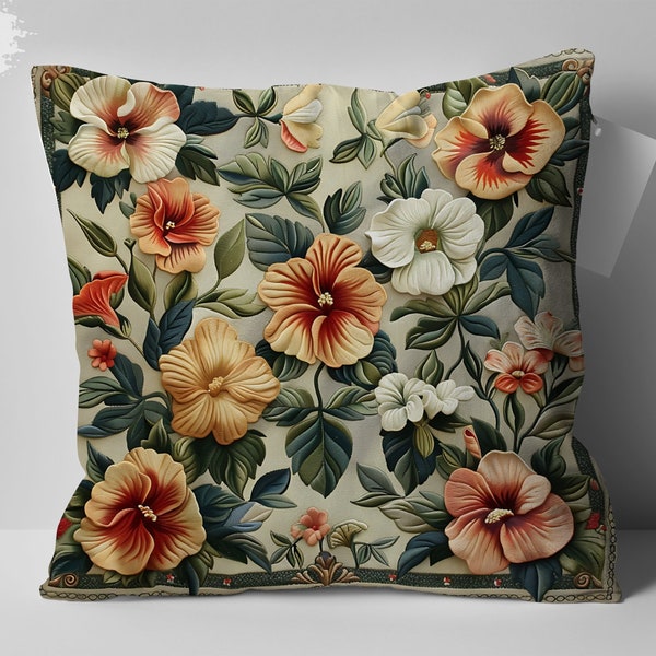 William Morris Flower Design Pillow, Vintage Floral Pattern, Perfect Mom Gift Cushion, Antique Style Botanical Home Decor