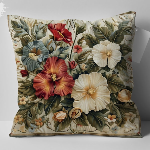 William Morris Flower Pillow, Floral Cushion Cover, Mom Gift, Elegant Home Decor, Vintage Botanical Throw Pillow, Bedroom Accessory