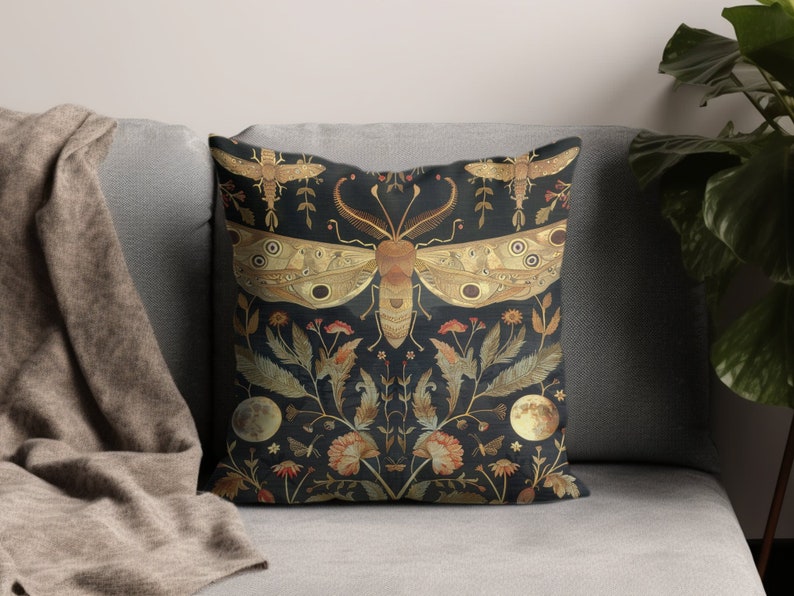 William Morris Print Moth Floral Pillow Cover, Vintage Geïnspireerde Decoratieve Kussenhoes, Natuur Kunst Woonaccessoires afbeelding 7