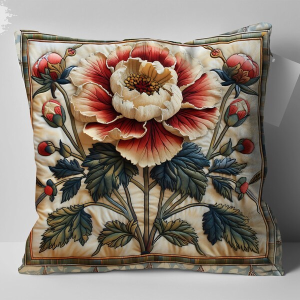 William Morris Flower Design Pillow, Decorative Cushion, Vintage Floral Theme, Perfect Gift for Mom, Home Decor, Artistic Throw