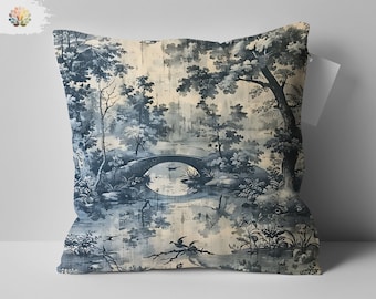 William Morris Inspired Blue Toile Design Pillow, Perfect Mom Gift, Vintage Style Home Decor