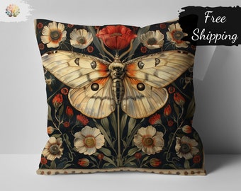 Vintage William Morris Print Butterfly and Floral Decorative Throw Pillow Cover, Elegant Home Decor Cushion