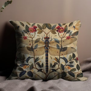 Vintage William Morris Print Dragonfly Botanische Decoratieve Sierkussen, Artistiek Home Decor, Natuur Geïnspireerd Woonkamer Accessoire afbeelding 6