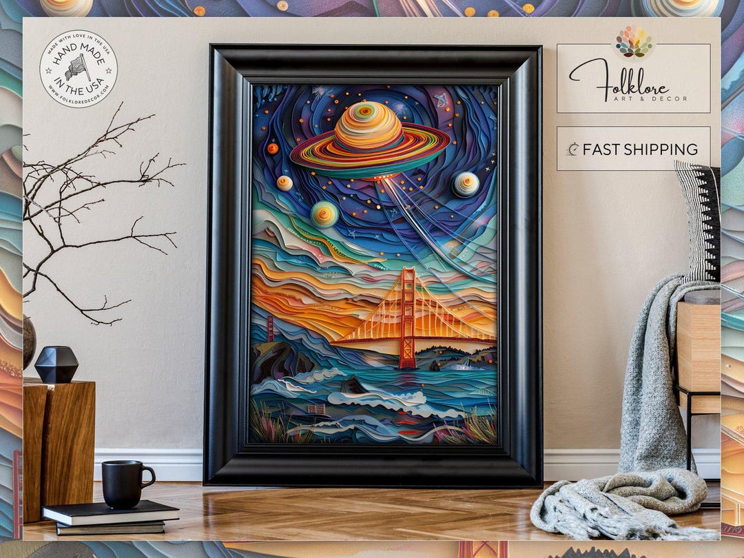 Golden Gate Bridge Alien Abduction Ufo Art Retro Futurism, Altered Art ...