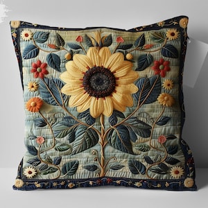 William Morris Flower Inspired Sunflower Decorative Pillow, Vintage Floral Pattern, Perfect Mom Gift, Home Decor Throw Pillow