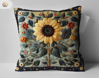 William Morris Flower Inspired Sunflower Decorative Pillow, Vintage Floral Pattern, Perfect Mom Gift, Home Decor Throw Pillow