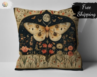 William Morris Print Inspired Decorative Pillow, Vintage Botanical Butterfly and Floral Pattern, Nature Inspired Home Decor Throw Pillow