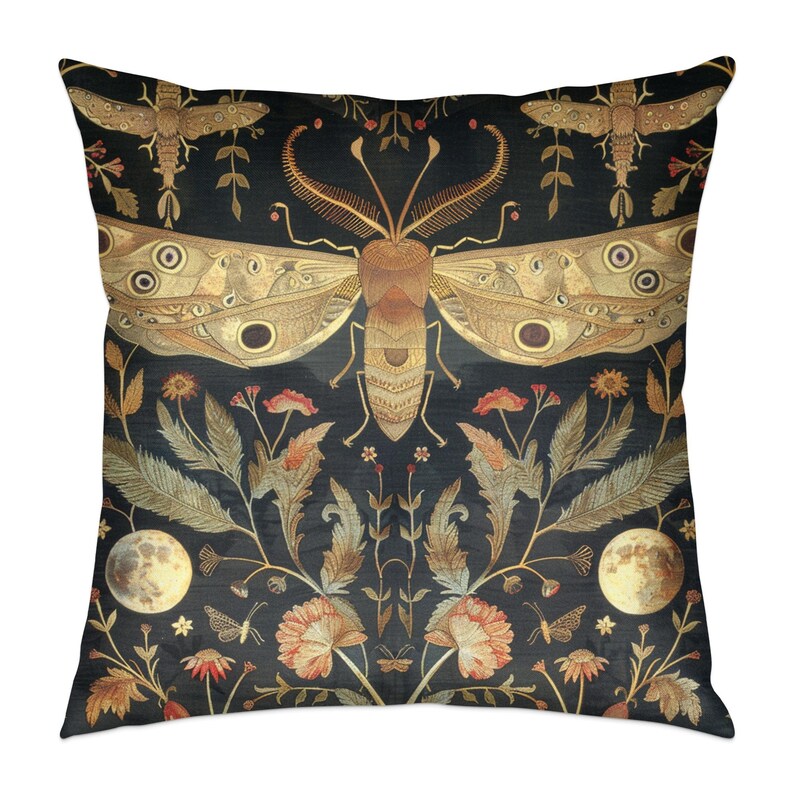 William Morris Print Moth Floral Pillow Cover, Vintage Geïnspireerde Decoratieve Kussenhoes, Natuur Kunst Woonaccessoires afbeelding 9