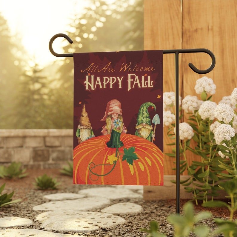 Fall Gnome Garden Flag All Are Here. Cozy Autumn Etsy