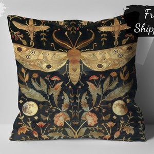 William Morris Print Moth Floral Pillow Cover, Vintage Geïnspireerde Decoratieve Kussenhoes, Natuur Kunst Woonaccessoires afbeelding 1