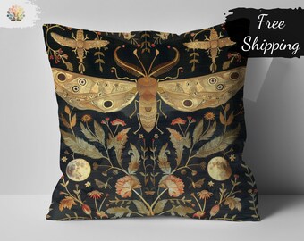 William Morris Print Moth Floral Pillow Cover, Vintage Inspired Decorative Cushion Case, Nature Art Home Accessories