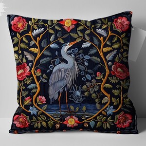 William Morris Style Heron Design Pillow, Perfect Mom Gift, Artistic Home Decor Accent