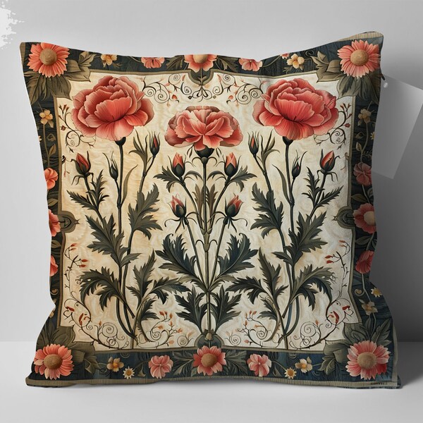 William Morris Flower Design Pillow, Vintage Floral Art Cushion, Chic Mom Gift Home Decor, Elegant Throw Pillow, Unique Bedding Accent